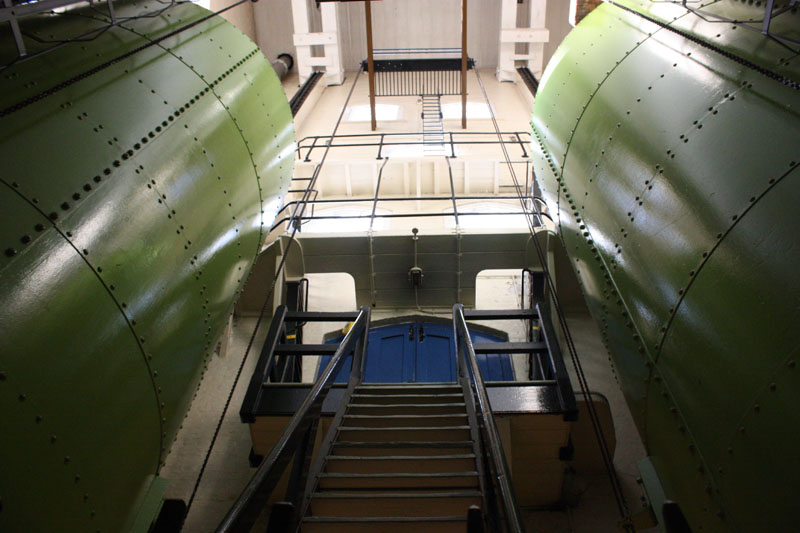 Looking up at some large tanks