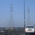 Barking, UK: Pair of pylons just before the start of the North Circular [Picture by Flash Wilson]