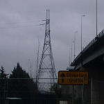 Purfleet, UK: Pylon being disassembled for the Channel Tunnel Rail Link [Picture by Flash Wilson]